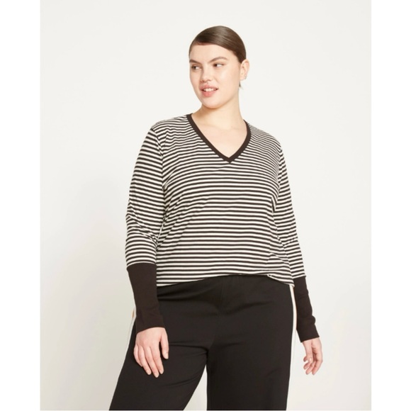 Universal Standard Rhine V Neck Color Block Striped Cuff Top Black Bone Plus 3X - Picture 1 of 10